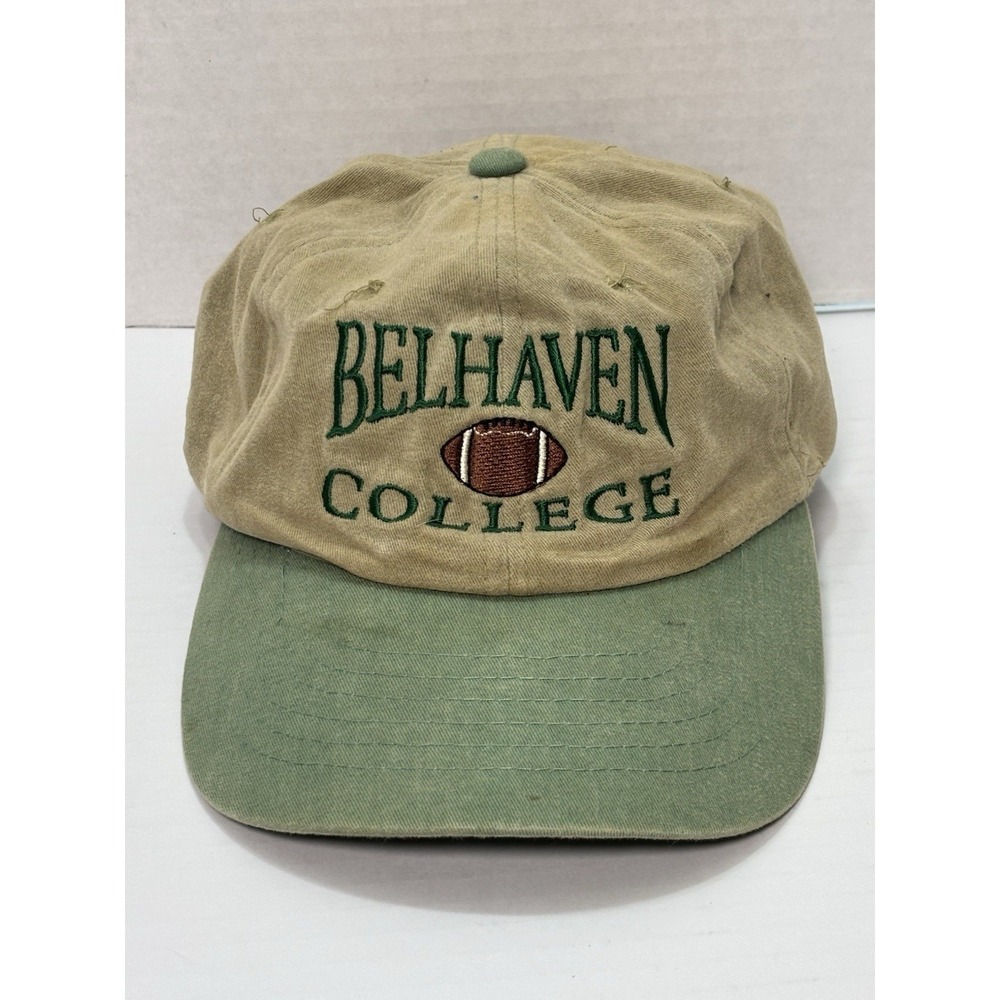 Vintage Mohr's Belhaven College Football Strapback Hat Khaki Green Y2K